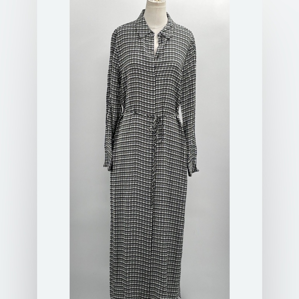 Theory Houndstooth Silk Shirt Dress